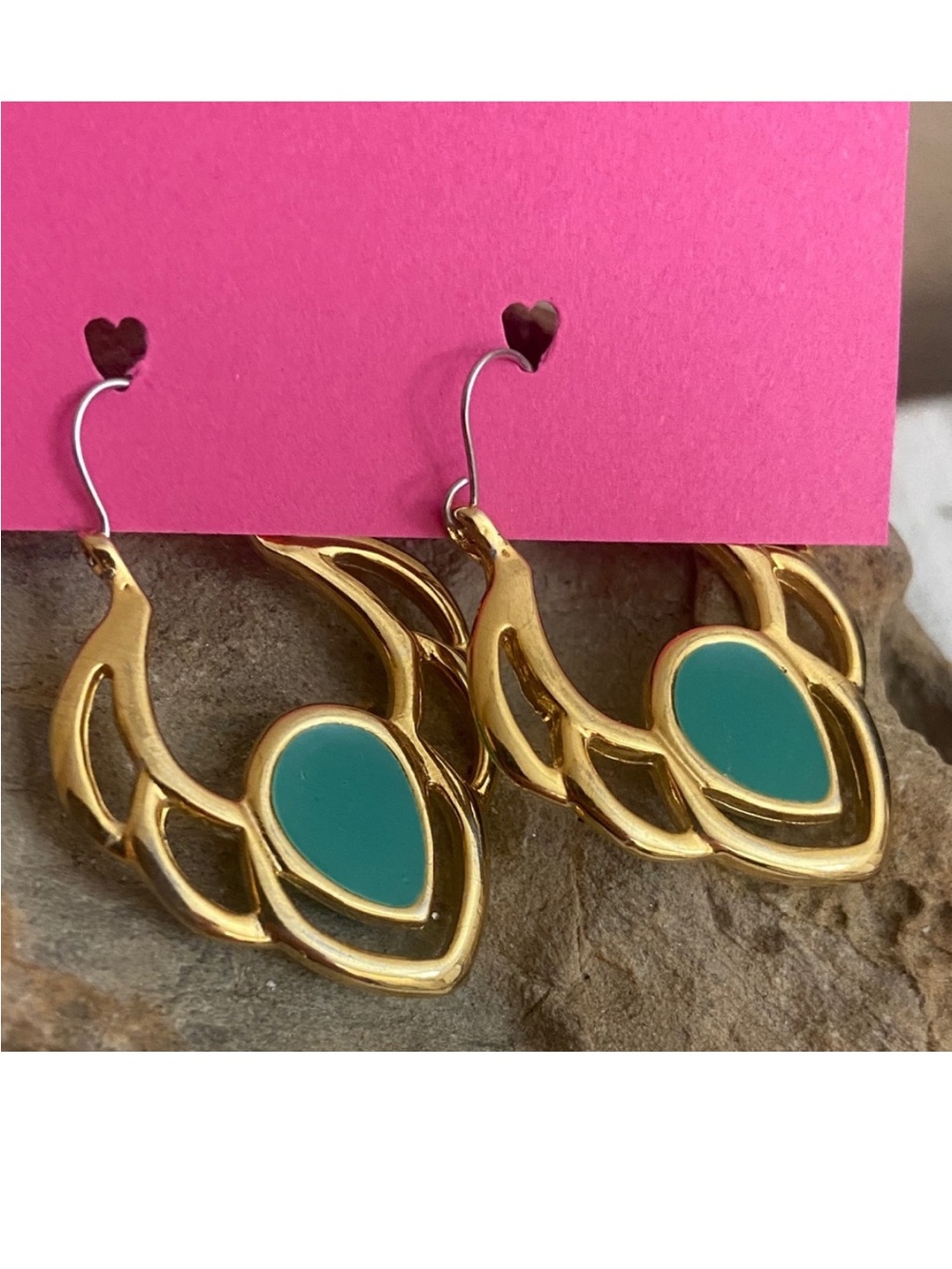 Dangling Gold and Teal Green Hooks Earrings